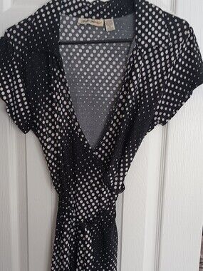 Gold Flava Brand Black and White Polka Dot Midi Dress with Wrap Detail